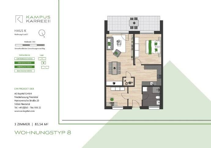 Etagenwohnung Kassel Wolfsanger/Hasenhecke - 3 Zimmer, 83 m&sup2;, 364.026&euro; | Angebot:24974988