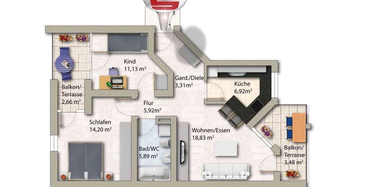 Etagenwohnung Künzelsau - 3 Zimmer, 71 m&sup2;, 169.000&euro; | Angebot:25033707