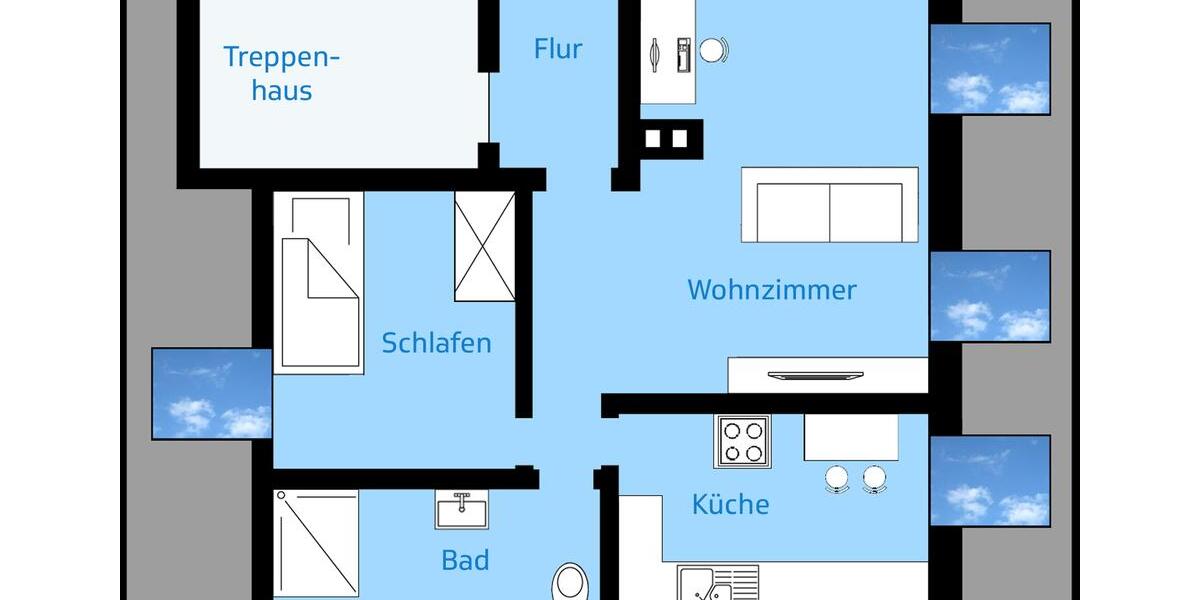 Dachgeschoßwohnung Schloß Holte-Stukenbrock Stukenbrock - 2 Zimmer, 59 m&sup2;, 620&euro; | Angebot:25378989