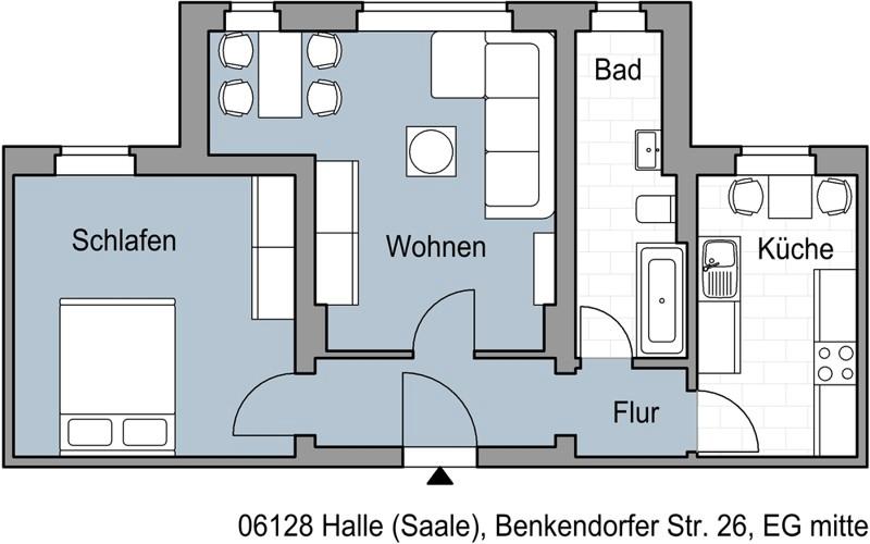 Erdgeschoßwohnung Halle (Saale) Gesundbrunnen - 2 Zimmer, 50 m&sup2;, 440&euro; | Angebot:26376898