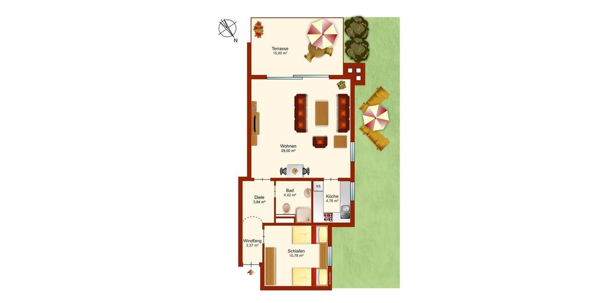 2-Zimmer-Terrassen-Wohnung ca. 58 m², West-Lage, EG, EBK, offener Kamin, TG-Platz auf Wunsch 2 zimmer