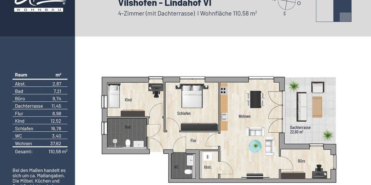 Etagenwohnung Vilshofen an der Donau Lindahof - 4 Zimmer, 110 m&sup2;, 419.000&euro; | Angebot:26176229
