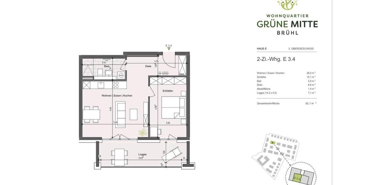 Etagenwohnung Brühl - 2 Zimmer, 62 m&sup2;, 1.100&euro; | Angebot:25397858