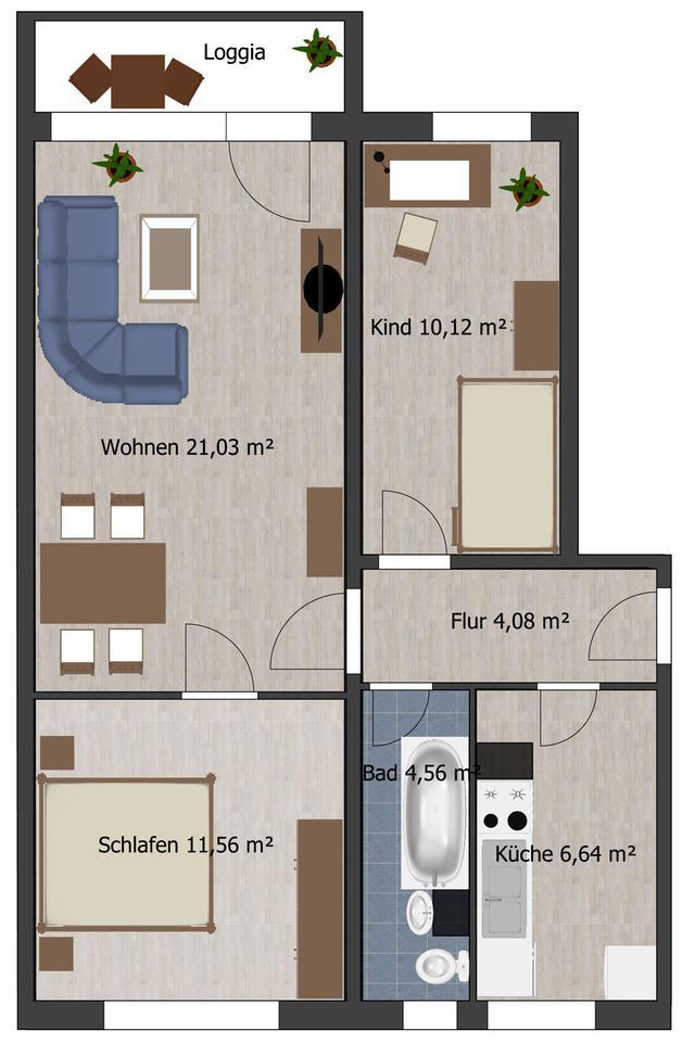 3-Raum-Wohnung mit Blick ins Grüne zimmer