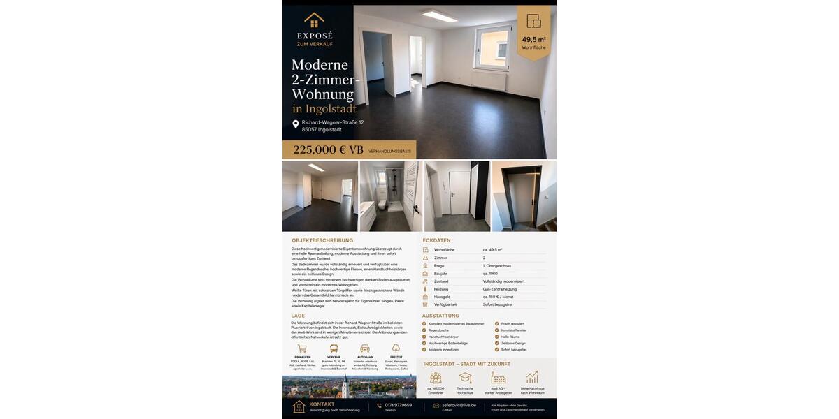 Etagenwohnung Ingolstadt Friedrichshofen-Hollerstauden - 2.5 Zimmer, 50 m&sup2;, 225.000&euro; | Angebot:27121420