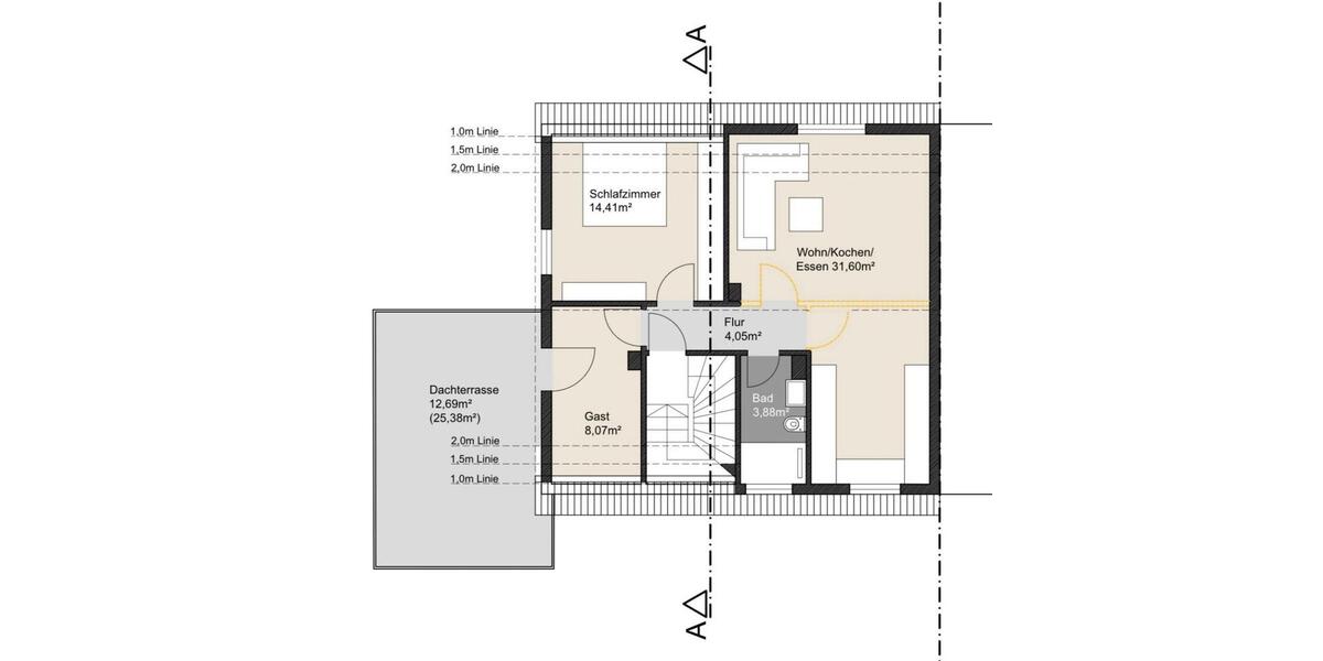 Dachgeschoßwohnung Frankfurt am Main Nied - 3 Zimmer, 62 m&sup2;, 1.650&euro; | Angebot:26596238