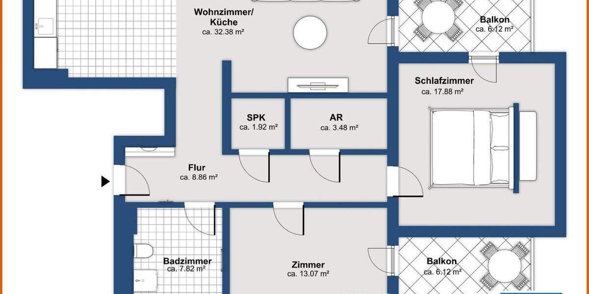 Etagenwohnung Bernried / Weibing Weibing - 3 Zimmer, 88 m&sup2;, 315.000&euro; | Angebot:25845086