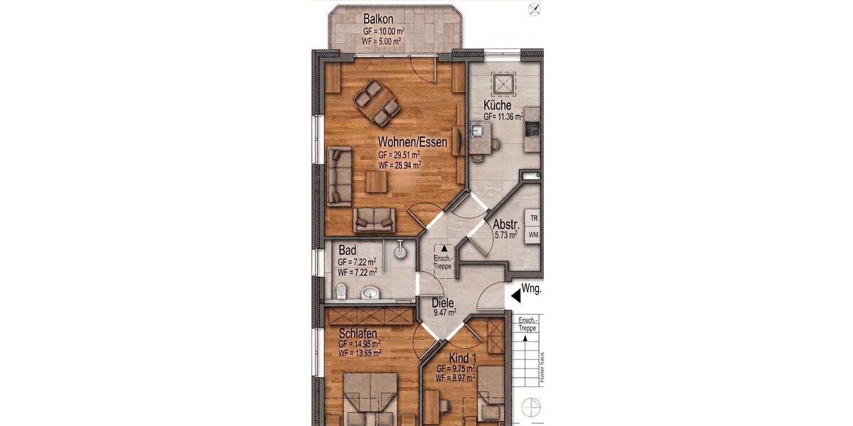 Etagenwohnung Lilienthal - 3 Zimmer, 89 m&sup2;, 399.000&euro; | Angebot:26826366