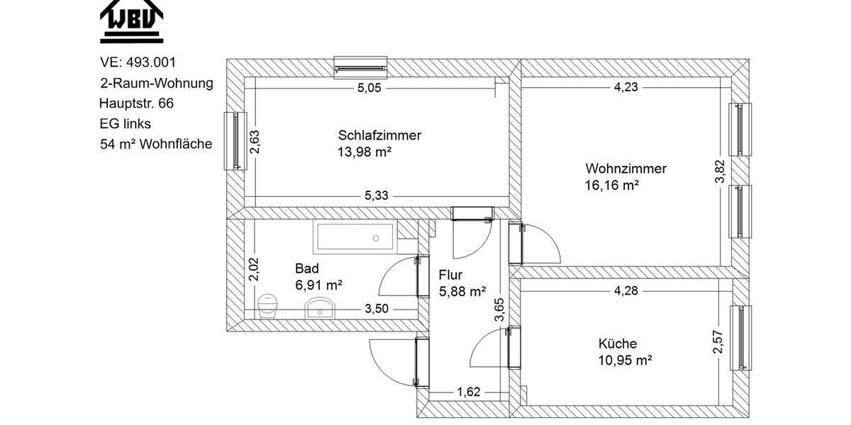 Etagenwohnung Waldheim - 2 Zimmer, 54 m&sup2;, 270&euro; | Angebot:26008174