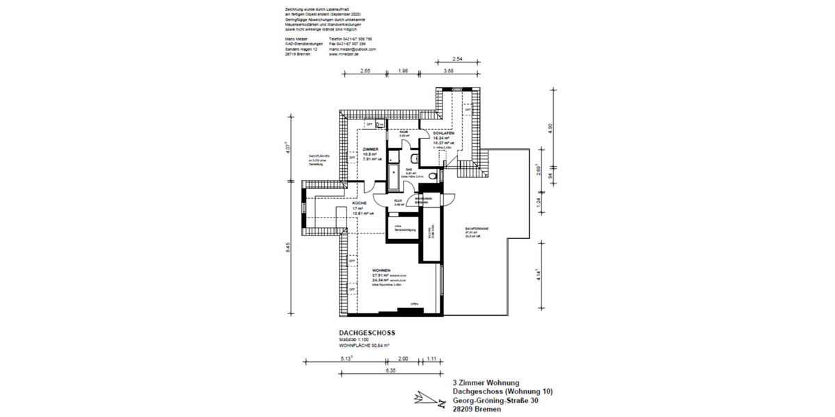 Dachgeschoßwohnung Bremen Schwachhausen - 3 Zimmer, 91 m&sup2;, 545.000&euro; | Angebot:24305996