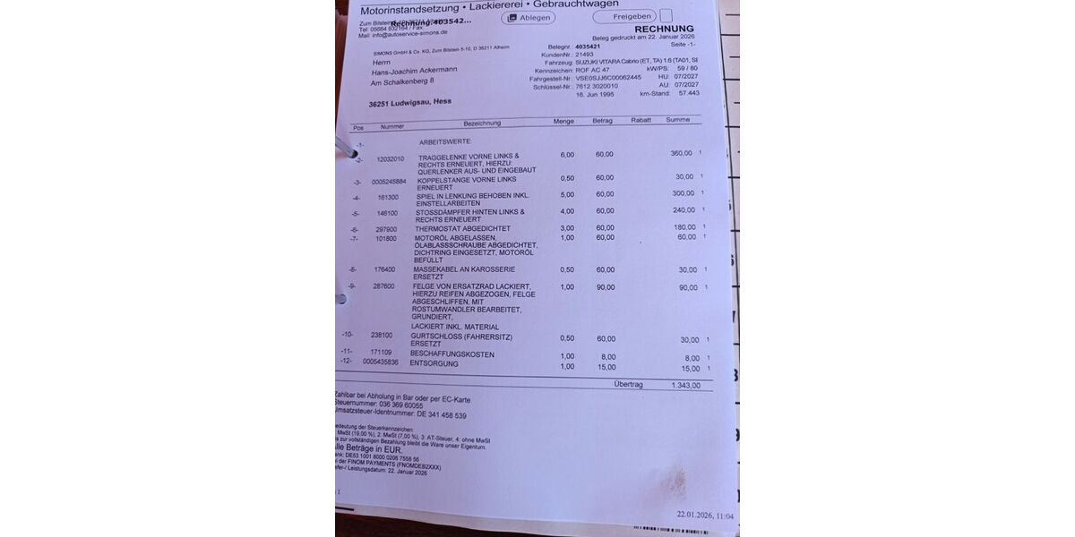 Suzuki Vitara 57.500 km 8.100 &euro; Ludwigsau Ersrode 36251