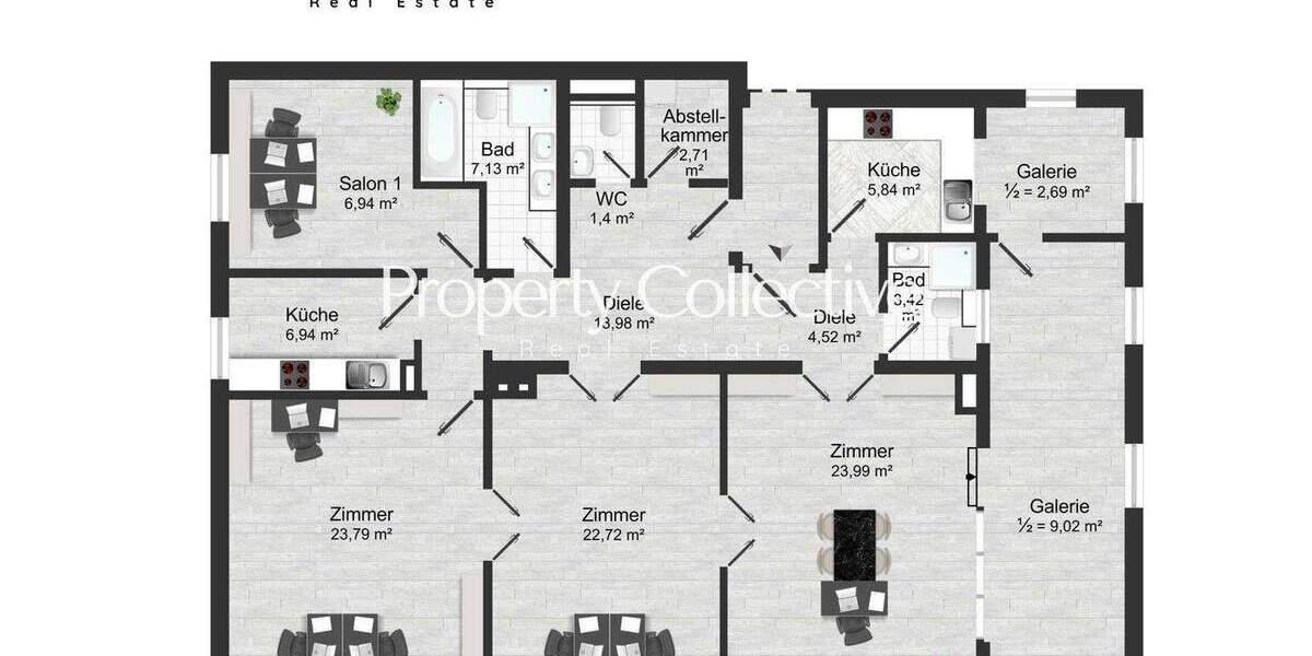 Etagenwohnung Leipzig Zentrum-Nordwest - 4 Zimmer, 142 m&sup2;, 2.900&euro; | Angebot:25451260