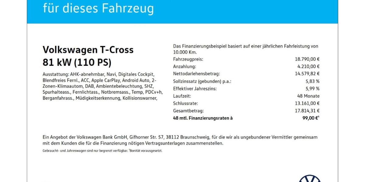 VW T-Cross 28.375 km 18.790 &euro; Wuppertal 42109