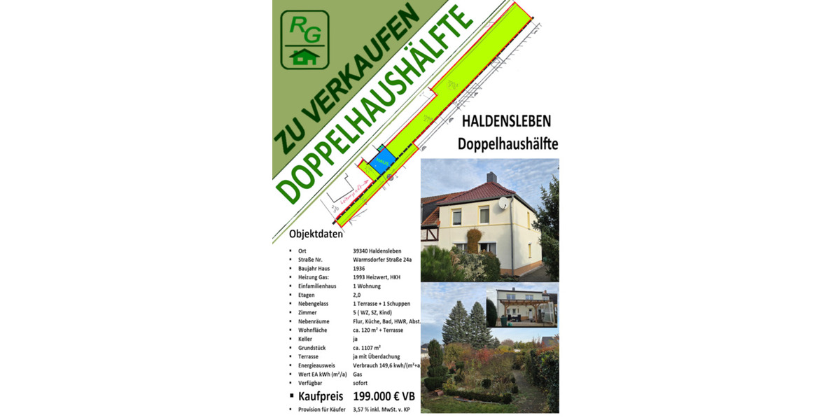 Doppelhaushälfte Haldensleben - 5 Zimmer, 120 m&sup2;, 180.000&euro; | Angebot:24174957