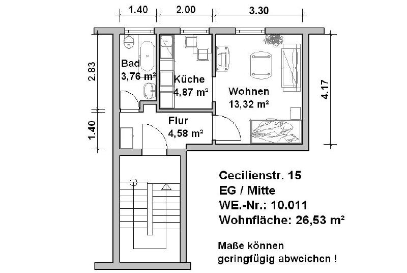 Etagenwohnung Minden Bärenkämpen - 1 Zimmer, 27 m&sup2;, 425&euro; | Angebot:26015240