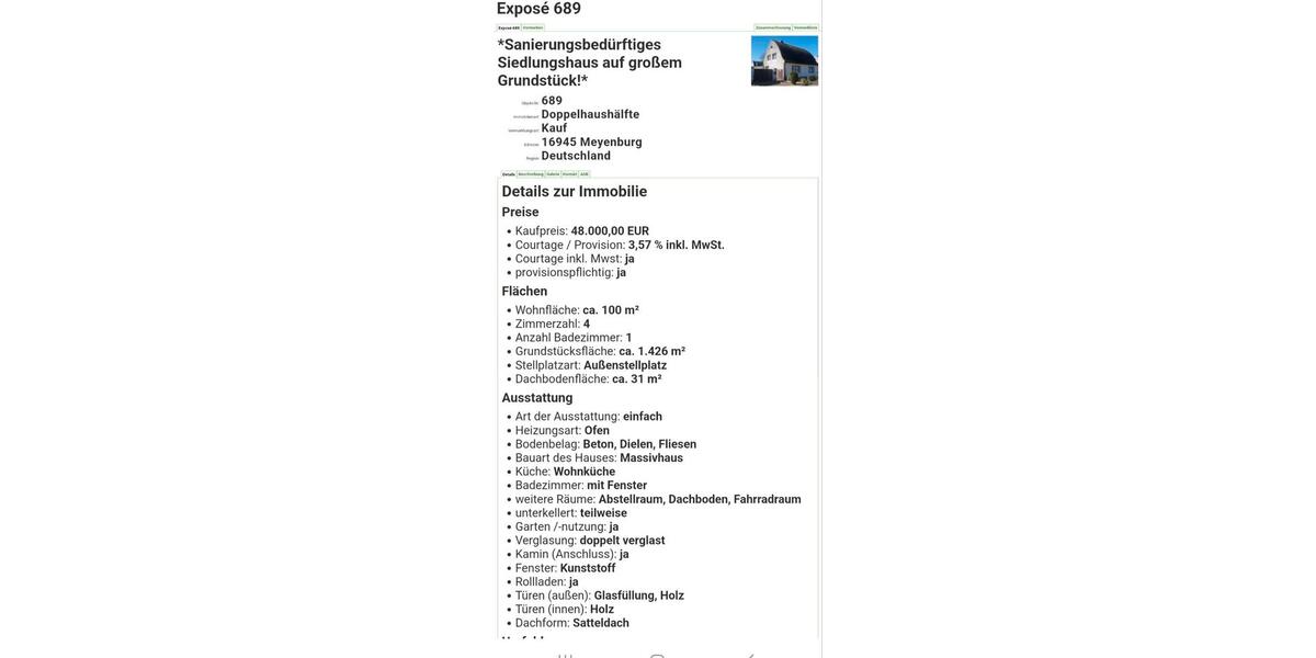 Doppelhaushälfte Meyenburg - 48.000&euro; | Angebot:21424177