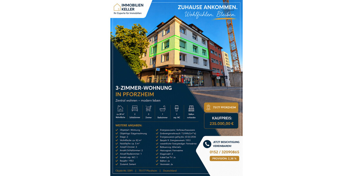 Moderne 3 Zimmer Wohnung in zentraler Lage - Etagenwohnung Pforzheim Innenstadt | Angebot:27333082