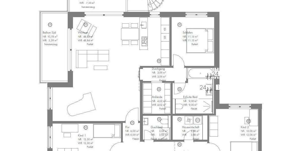Etagenwohnung Rosenheim Innenstadt - 4 Zimmer, 132 m&sup2;, 1.980&euro; | Angebot:26361248