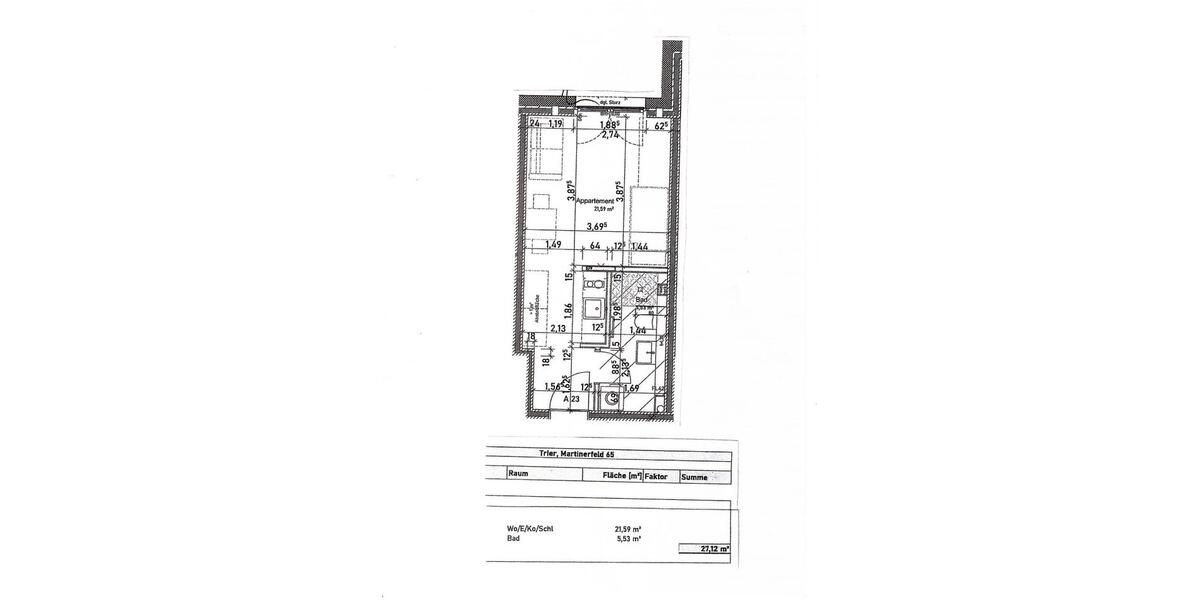 Etagenwohnung Trier Feyen-Weismark - 1 Zimmer, 27 m&sup2;, 490&euro; | Angebot:26413033