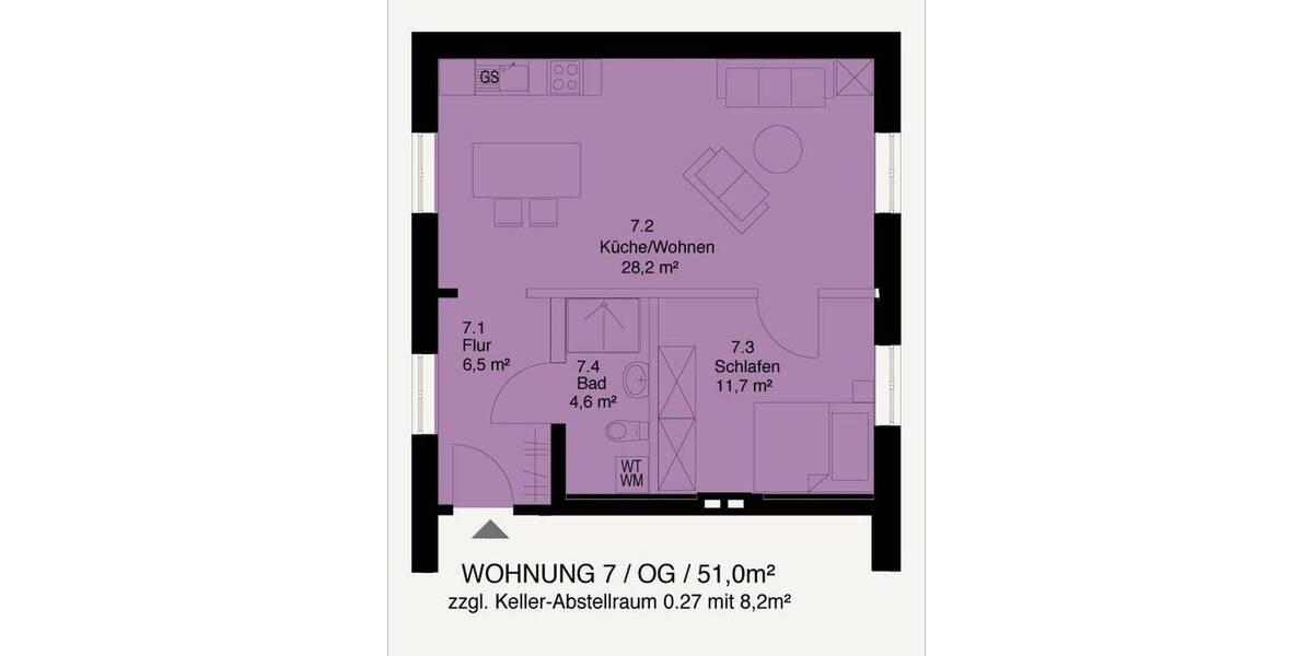 Etagenwohnung Schleswig Lollfuß - 2 Zimmer, 51 m&sup2;, 561&euro; | Angebot:26833840