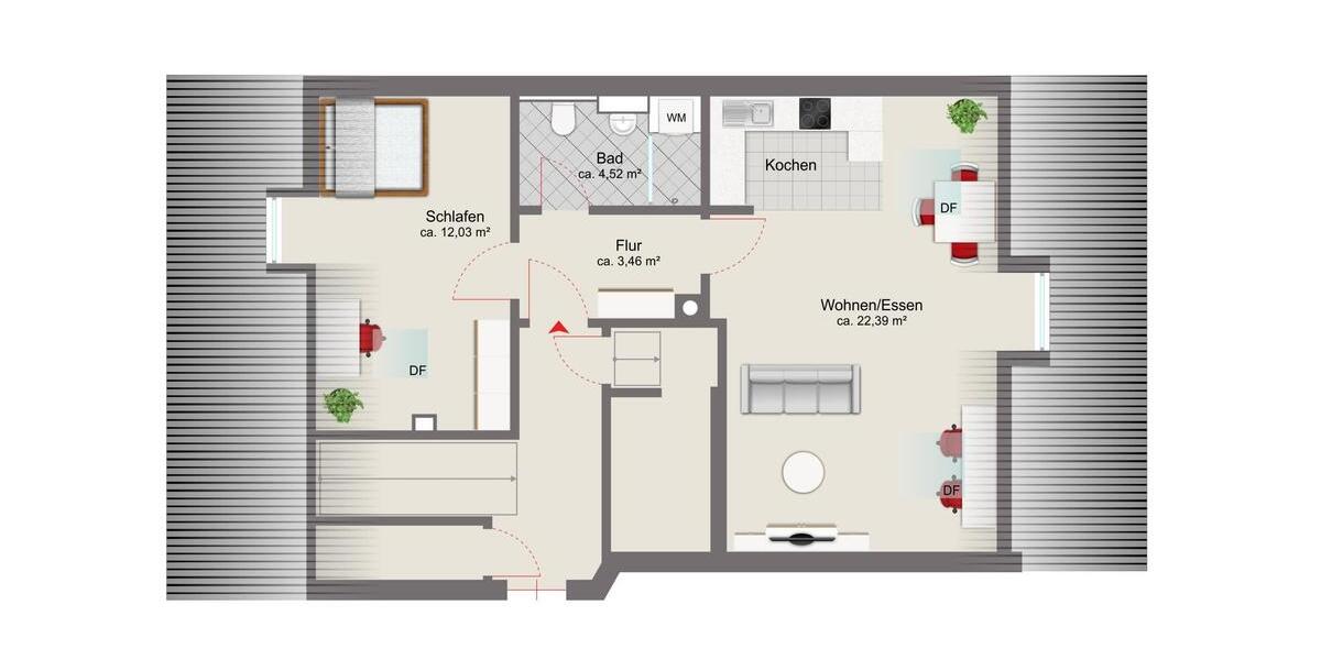 Dachgeschoßwohnung München Schwabing-Freimann - 2 Zimmer, 47 m&sup2;, 1.100&euro; | Angebot:24952496