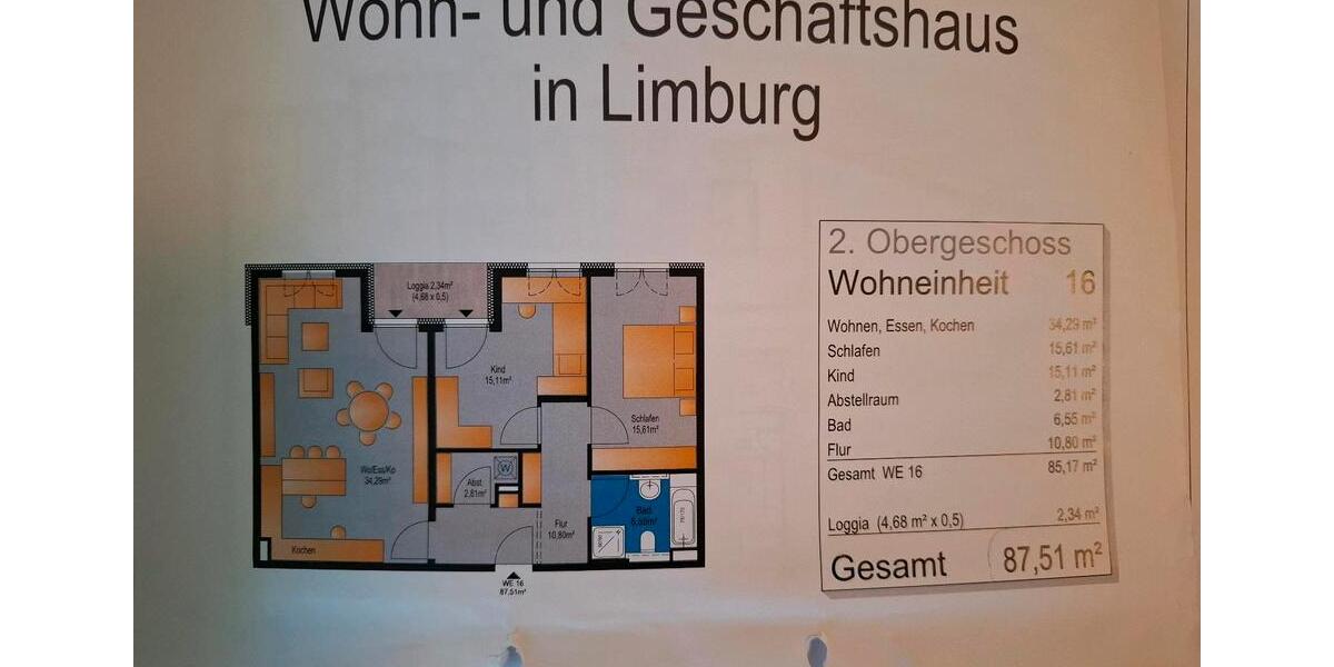Etagenwohnung Limburg an der Lahn Eschhofen - 3 Zimmer, 88 m&sup2;, 400.000&euro; | Angebot:26020602