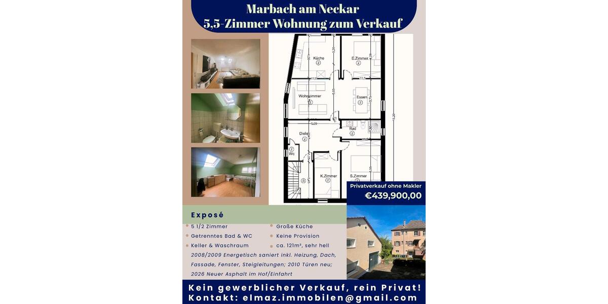 Dachgeschoßwohnung Marbach am Neckar - 5.5 Zimmer, 121 m&sup2;, 439.900&euro; | Angebot:26534041