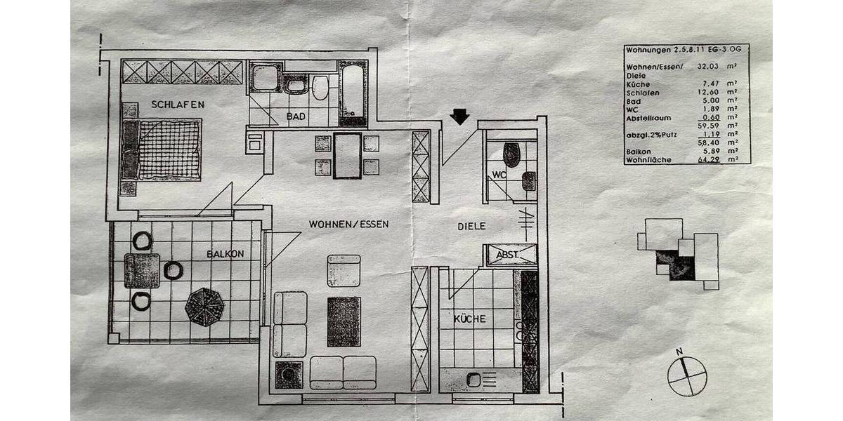 Etagenwohnung Bad Homburg Berliner Siedlung/Gartenfeld - 2 Zimmer, 64 m&sup2;, 300.000&euro; | Angebot:25693982