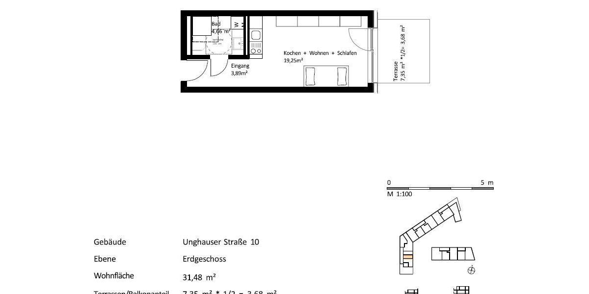 Terrassenwohnung Burghausen - 1 Zimmer, 31 m&sup2;, 605&euro; | Angebot:26345447
