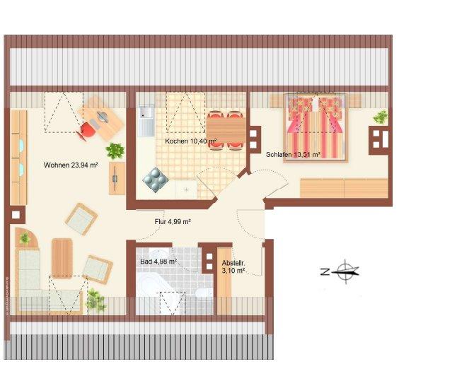 Dachgeschoßwohnung Leipzig Nordwest - 2 Zimmer, 59 m&sup2;, 178.000&euro; | Angebot:26322138