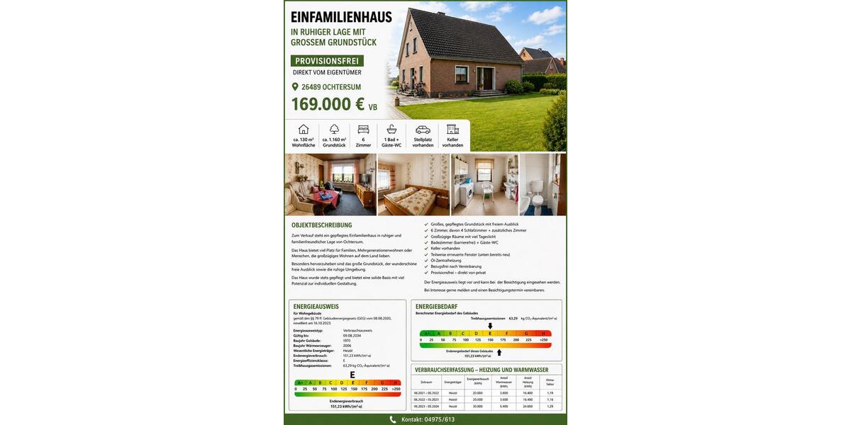 Einfamilienhaus Ochtersum - 6 Zimmer, 130 m&sup2;, 169.000&euro; | Angebot:26847529