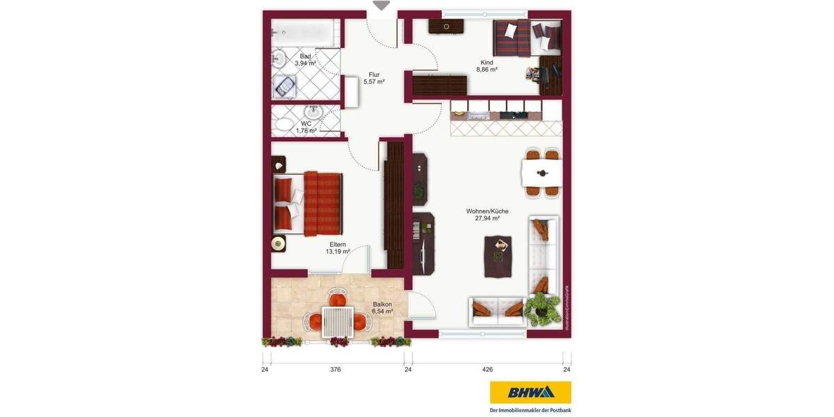 Etagenwohnung Ditzingen Hirschlanden - 3 Zimmer, 63 m&sup2;, 197.000&euro; | Angebot:24793787
