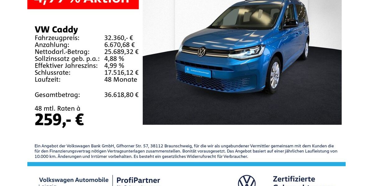 VW Caddy 6.935 km 32.360 &euro; Leipzig 04178