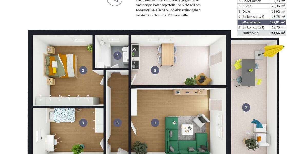 Gemütliche Wohnung mit XXL-Balkon für Paare und kleine Familien 3 zimmer