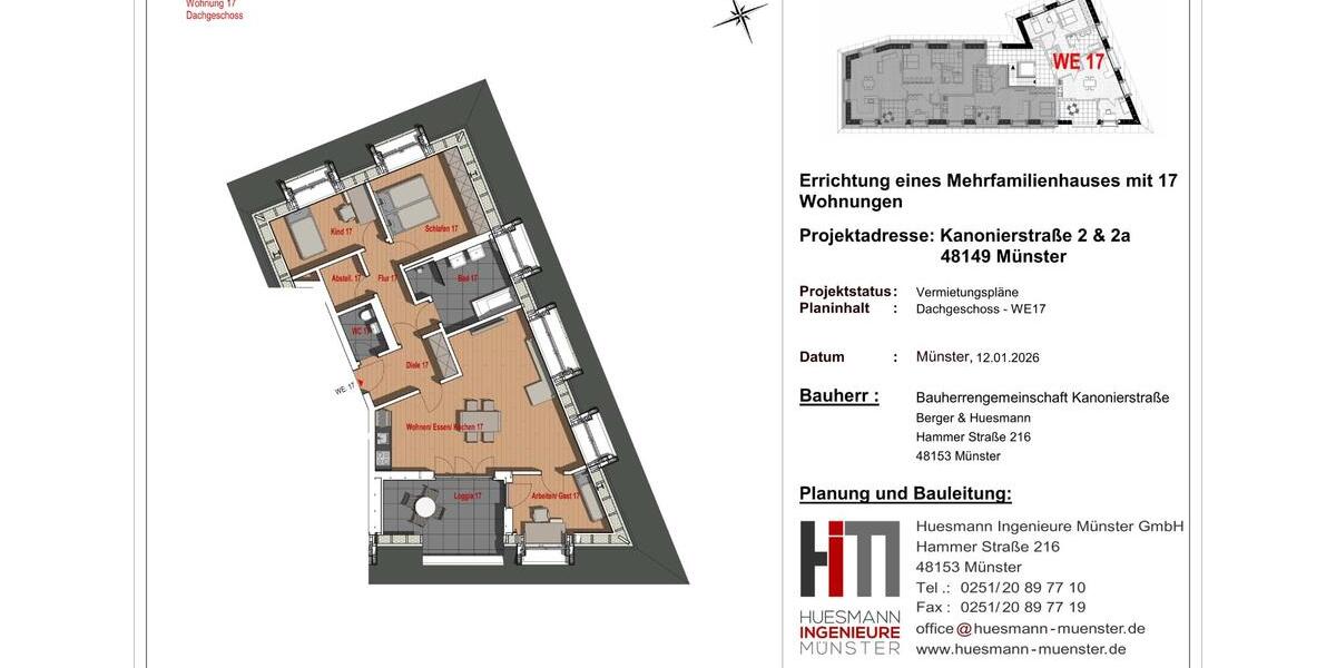Dachgeschoßwohnung Münster Gievenbeck - 4 Zimmer, 109 m&sup2;, 2.400&euro; | Angebot:25751638