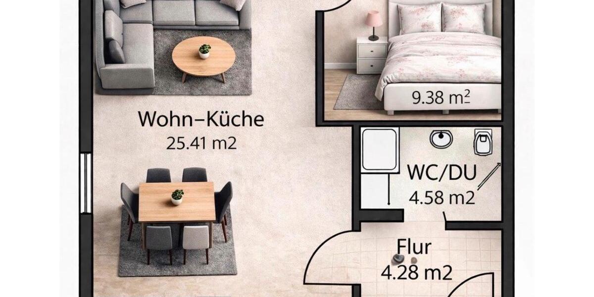 Erdgeschoßwohnung Schwenningen - 2 Zimmer, 44 m&sup2;, 500&euro; | Angebot:26399173