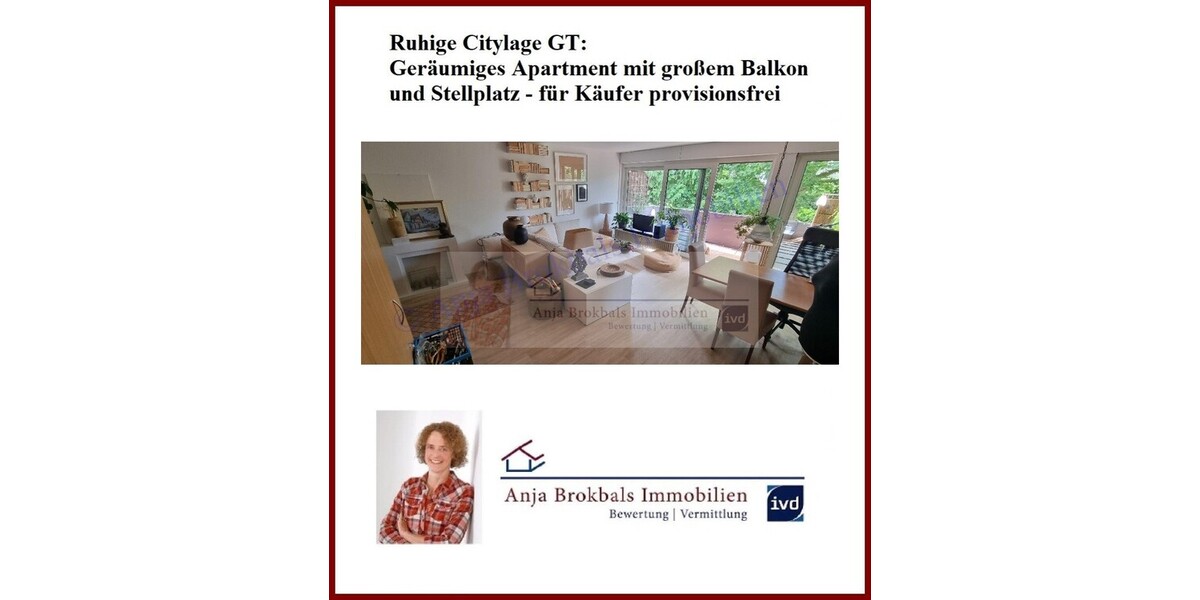 Ruhige Citylage GT: Geräumiges Apartment mit großem Balkon und Stellplatz - für Käufer provisionsfrei - 1- Gütersloh | Angebot:20189855