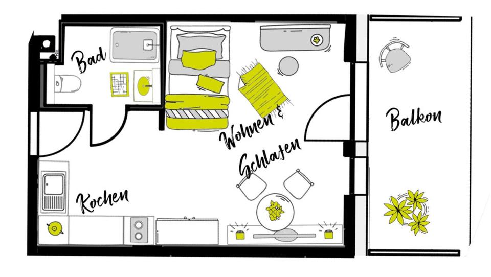Etagenwohnung Ingolstadt Nordost - 1 Zimmer, 32 m&sup2;, 585&euro; | Angebot:25568307