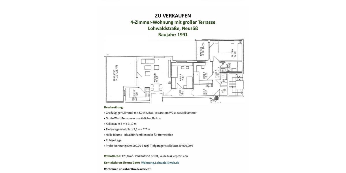 Terrassenwohnung Neusäß - 4 Zimmer, 123 m&sup2;, 540.000&euro; | Angebot:26689499