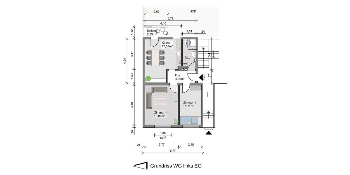 Erdgeschoßwohnung Hildesheim - 2 Zimmer, 55 m&sup2;, 125.000&euro; | Angebot:26826361