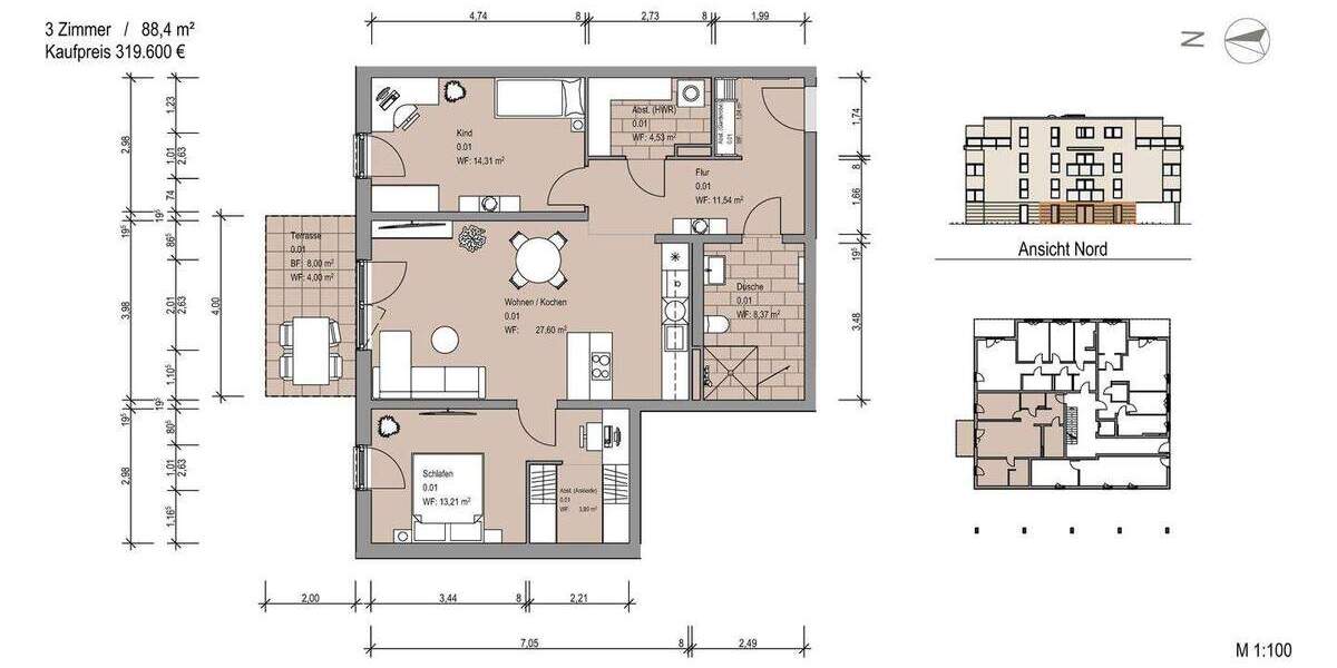 Etagenwohnung Sickte Niedersickte - 3 Zimmer, 83 m&sup2;, 310.930&euro; | Angebot:24158145