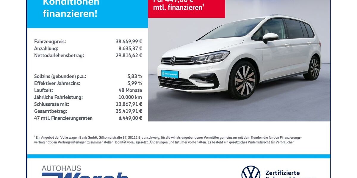 VW Touran 8.553 km 37.389 &euro; Südharz 06536