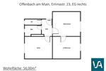 Erdgeschoßwohnung Offenbach am Main Bieberer Berg - 2 Zimmer, 56 m&sup2;, 695&euro; | Angebot:26305585