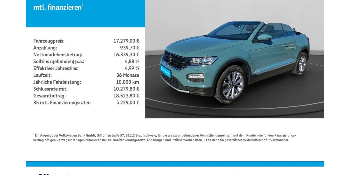 VW T-Roc 85.215 km 16.999 &euro; Leinefelde-Worbis/DE 37327