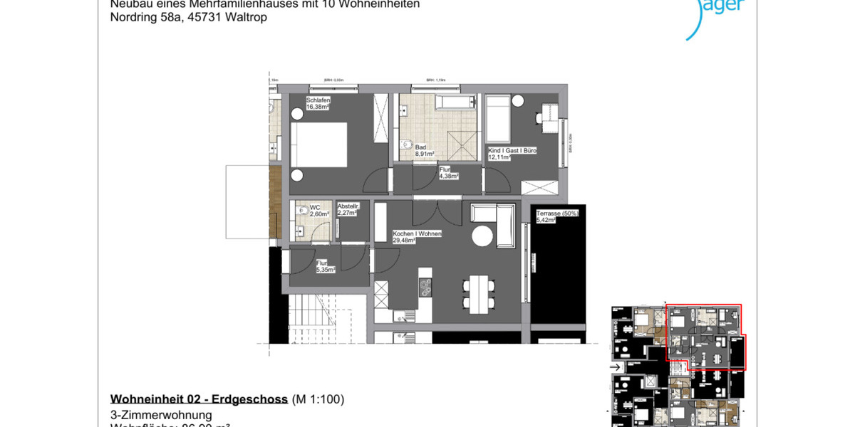 Erstbezug! Barrierefreie 3-Zimmer-Erdgeschosswohnung mit Terrasse & Gäste-WC in Waltrop-Zentrum 3 zimmer
