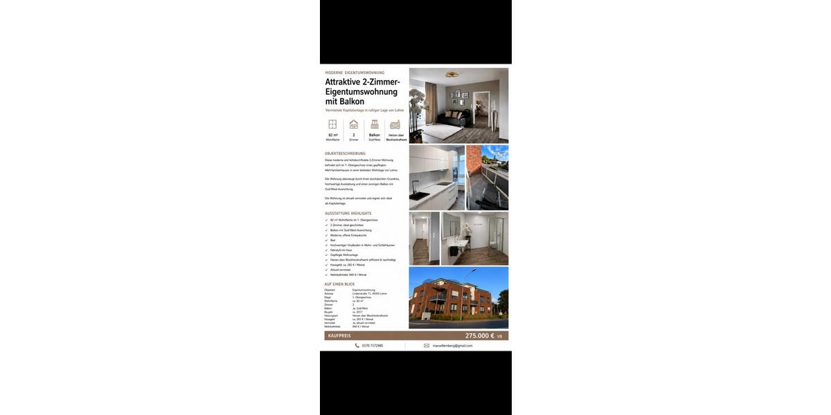 Etagenwohnung Lohne (Oldenburg) - 2 Zimmer, 82 m&sup2;, 270.000&euro; | Angebot:26958343