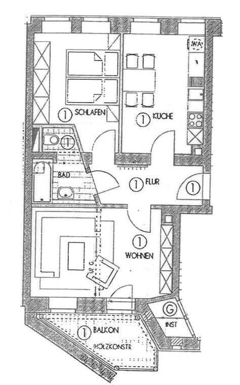 Mockau-Süd...Vermietete 2-Raum-Whg. mit Balkon + Einbauküche!