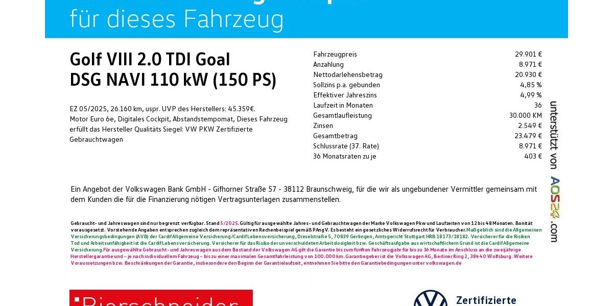 VW Golf 26.160 km 29.950 &euro; Ingolstadt 85053