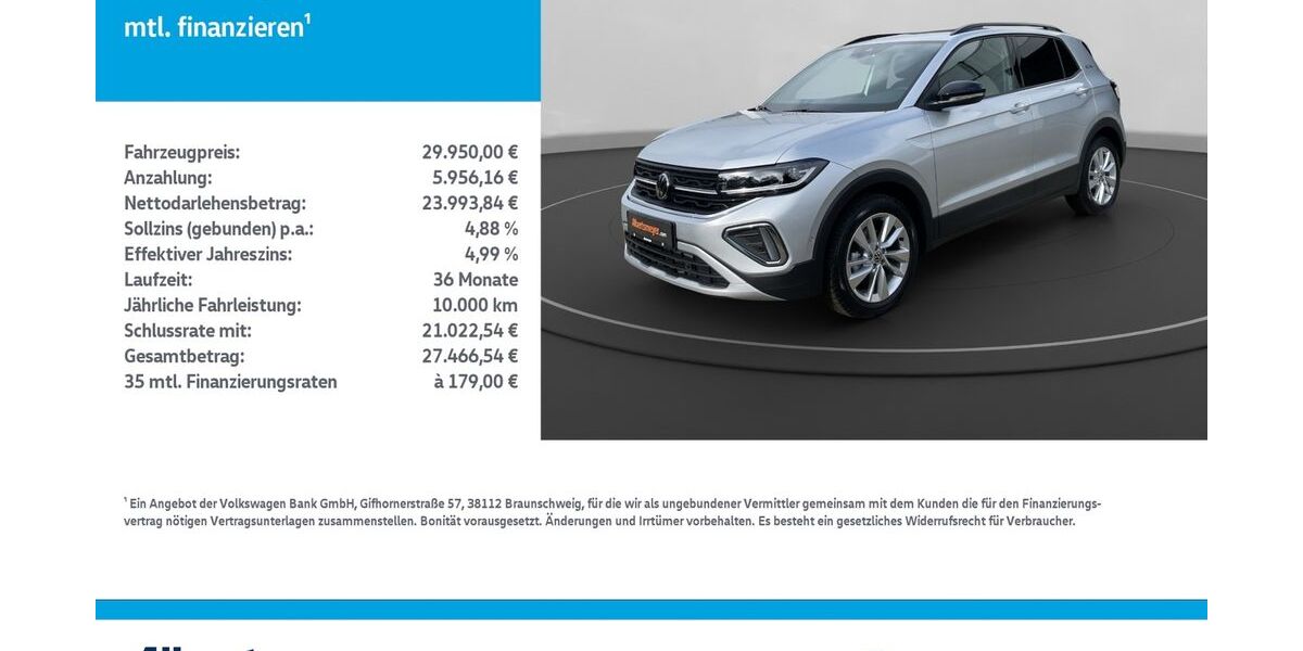 VW T-Cross 5.999 km 29.950 &euro; Mühlhausen/Thüringen 99974