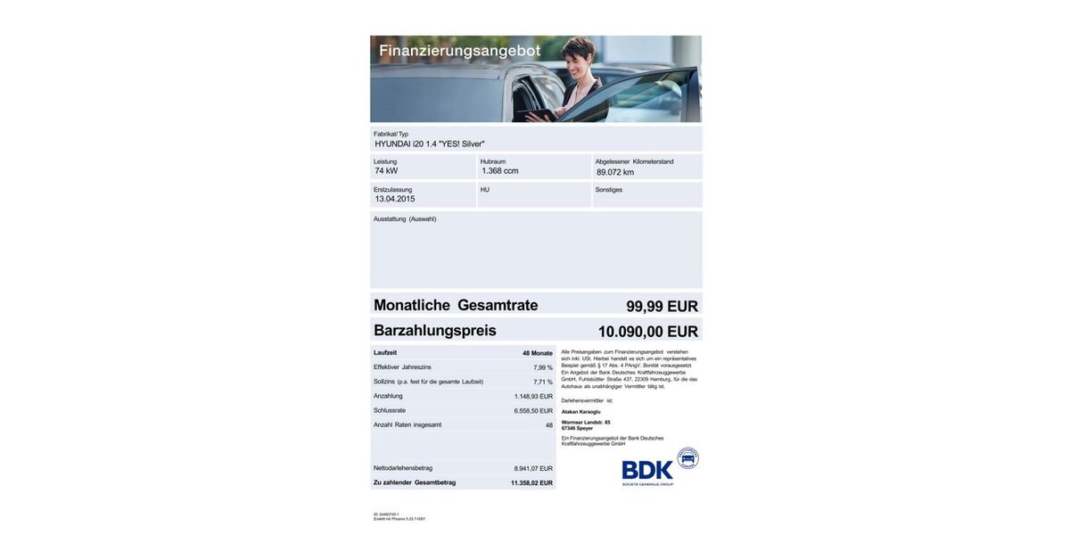 Hyundai i20 89.072 km 10.090 € Speyer 67346